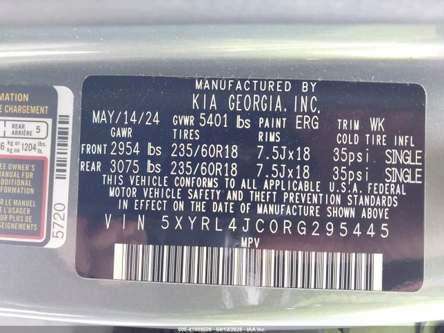 5XYRL4JC0RG295445 KIA SORENTO S