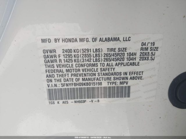 5FNYF8H09KB015198 Honda Passport Elite