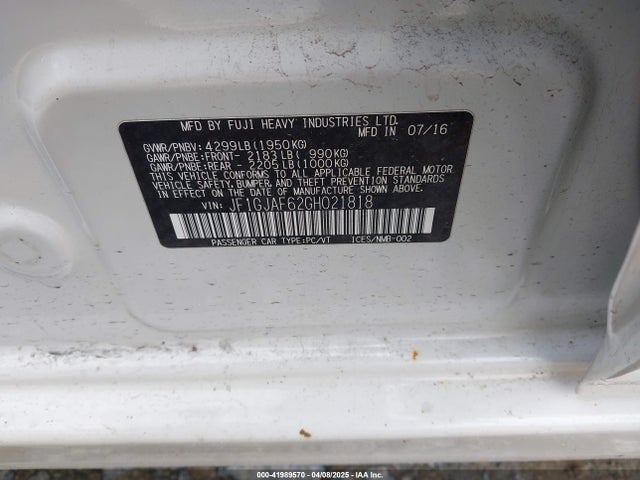 JF1GJAF62GH021818 Subaru Impreza 2.0i Premium