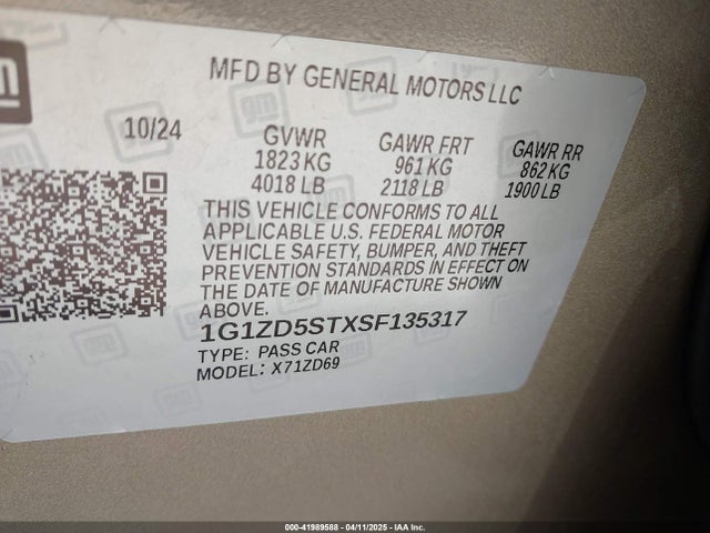 1G1ZD5STXSF135317 Chevrolet Malibu Fwd 1lt