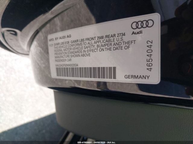 WAU2AGF50NN002534 Audi A5 Cabriolet Premium 45 Tfsi Quattro S Tronic