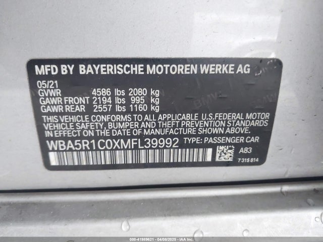 WBA5R1C0XMFL39992 BMW 330I