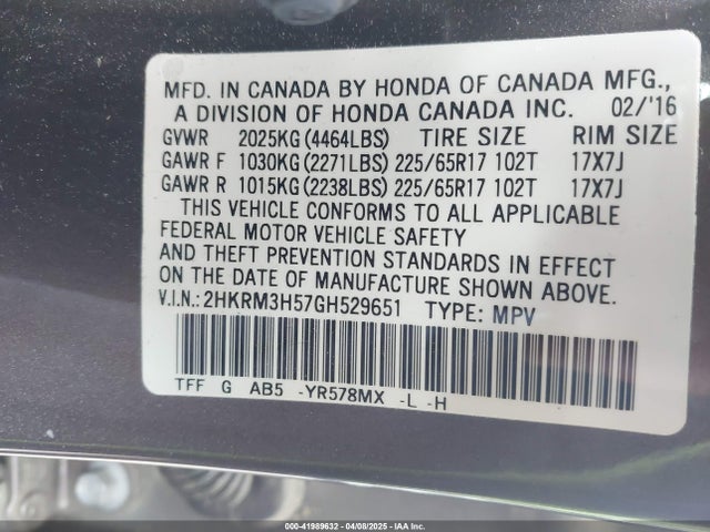 2HKRM3H57GH529651 Honda CR-V EX
