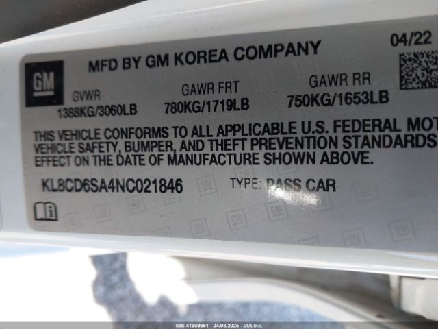 KL8CD6SA4NC021846 Chevrolet Spark Fwd 1lt Automatic