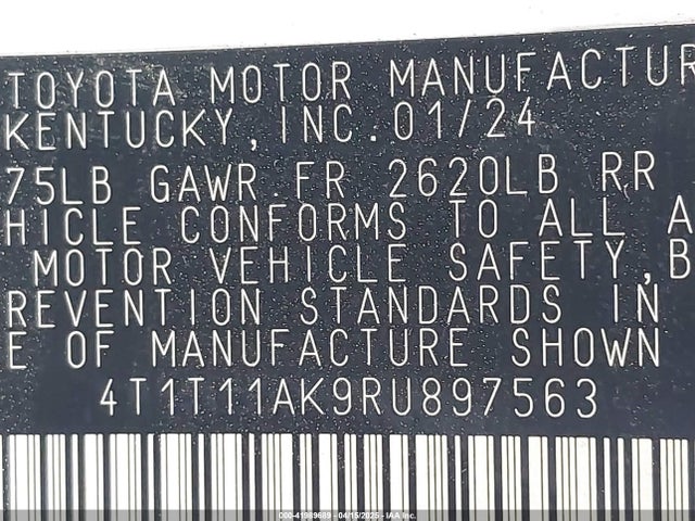 4T1T11AK9RU897563 Toyota CAMRY SE