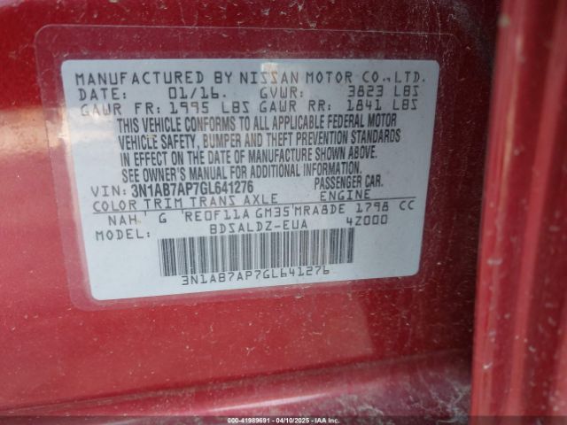 3N1AB7AP7GL641276 Nissan Sentra Fe+ S/s/sl/sr/sv