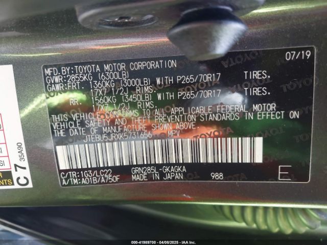 JTEBU5JRXK5731656 Toyota 4runner Trd Off Road Premium
