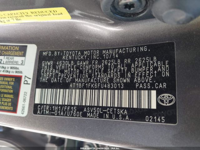 4T1BF1FK6FU483013 Toyota CAMRY SE