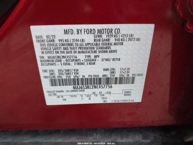 MAJ6S3KL2NC457756 Ford Ecosport Titanium