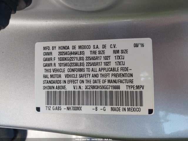 3CZRM3H59GG719888 Honda k24w9/k24v1