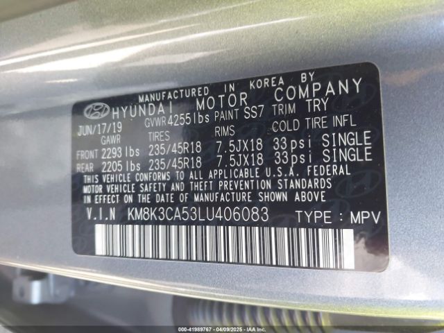 KM8K3CA53LU406083 Hyundai Kona Limited