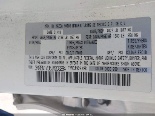3MZBN1V36JM203294 Mazda Mazda3 Touring