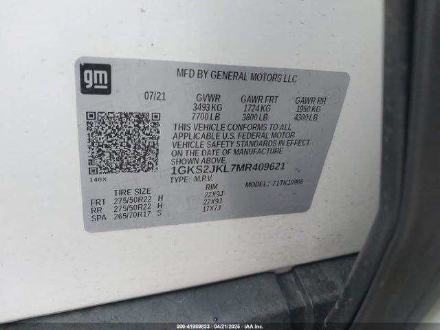 1GKS2JKL7MR409621 GMC l87 - di dfm, alum, gen 5