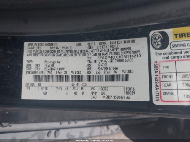 3FADP4GX3GM114210 Ford FIESTA ST