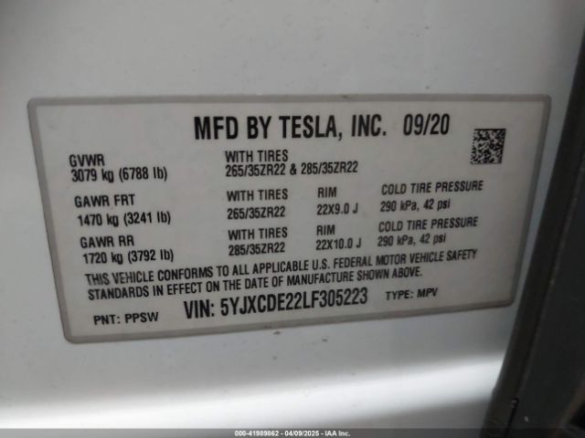5YJXCDE22LF305223 Tesla MODEL X