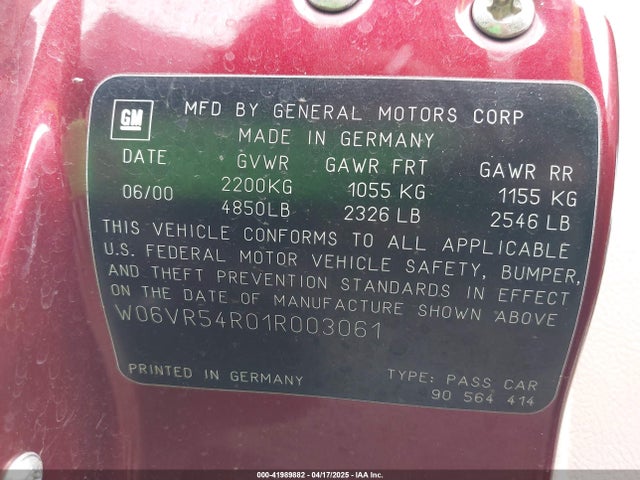 2001 CADILLAC CATERA W06VR54R01R003061 Photo 8