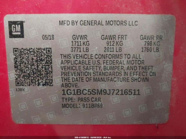 1G1BC5SM9J7216511 Chevrolet Cruze Ls Auto