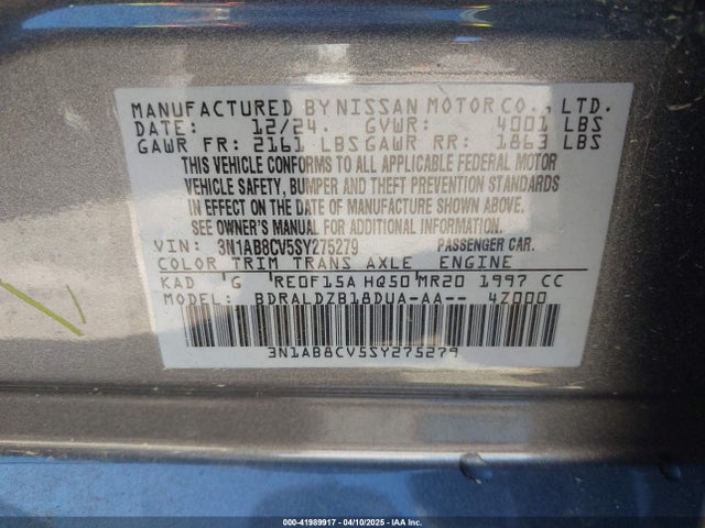3N1AB8CV5SY275279 Nissan SENTRA SV