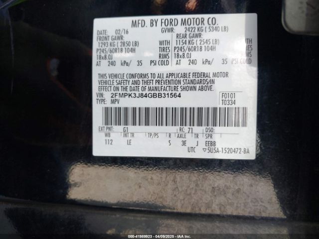 2FMPK3J84GBB31564 Ford EDGE SEL