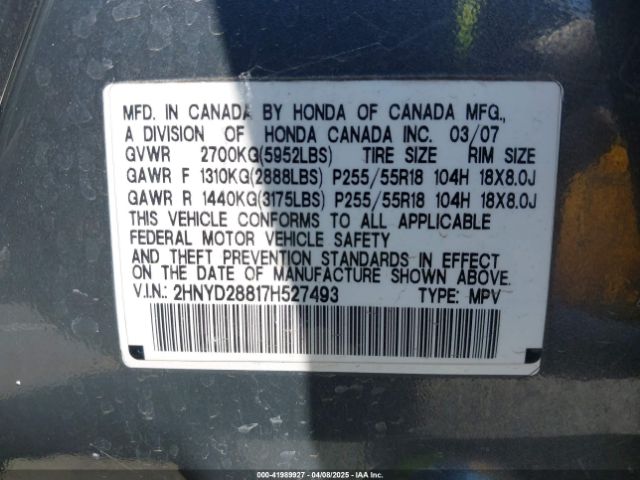 2007 ACURA MDX 2HNYD28817H527493 Photo 8