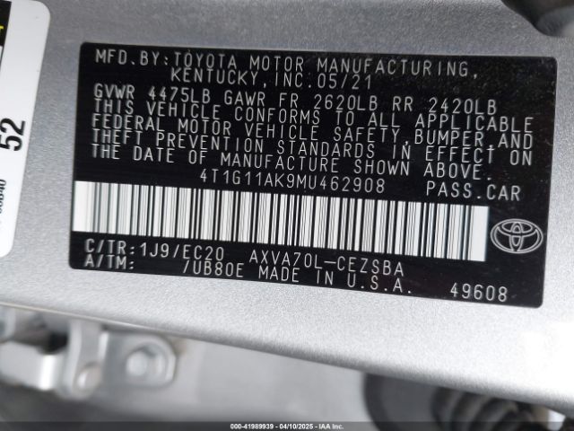 4T1G11AK9MU462908 Toyota Camry Se Nightshade Edition