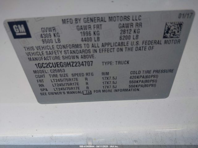1GC2CUEG9HZ234707 Chevrolet Silverado 2500hd Wt