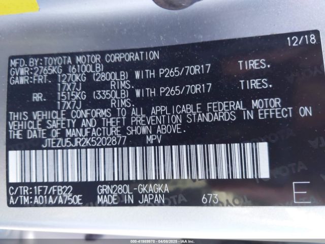 JTEZU5JR2K5202877 Toyota 1gr-fe