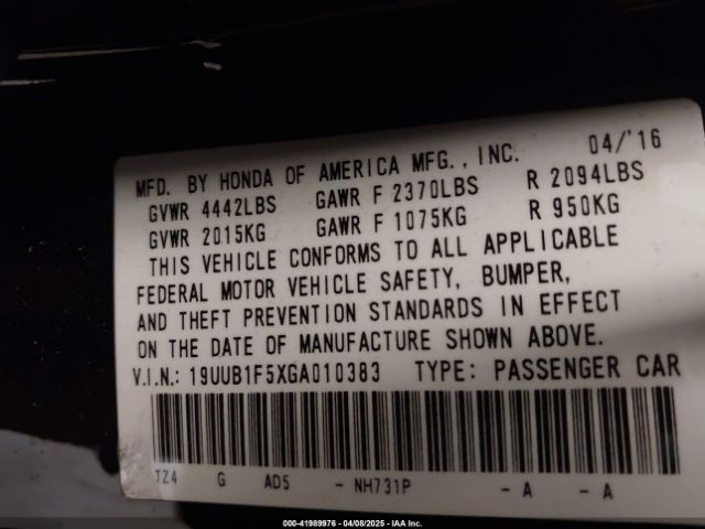 19UUB1F5XGA010383 Acura TLX TECH