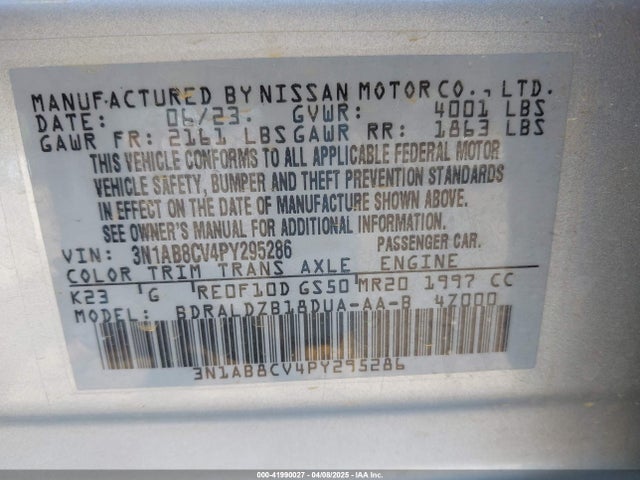 3N1AB8CV4PY295286 Nissan Sentra Sv Xtronic Cvt