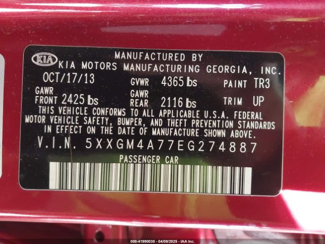 5XXGM4A77EG274887 KIA Optima Lx