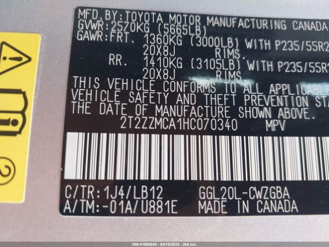 2T2ZZMCA1HC070340 Lexus RX 350