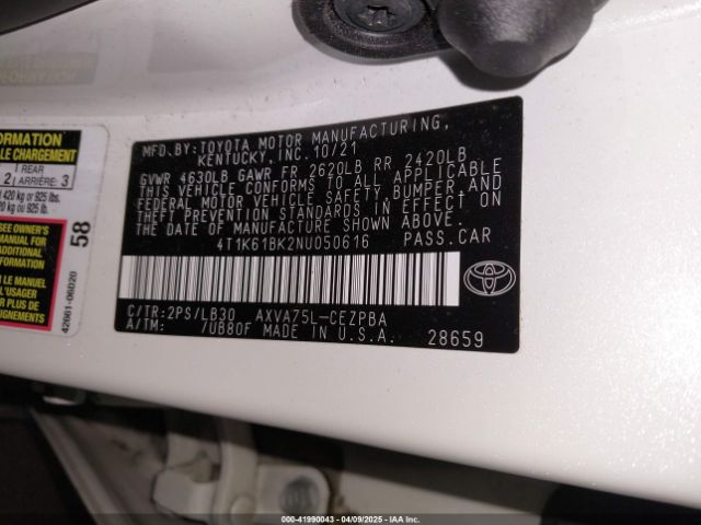 4T1K61BK2NU050616 Toyota Camry Xse Awd