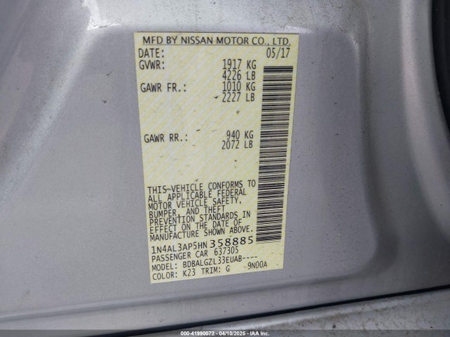 1N4AL3AP5HN358885 Nissan Altima 2.5 S