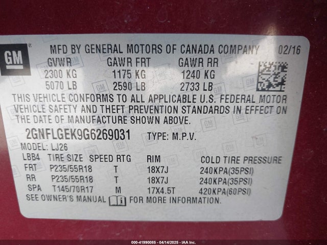 2GNFLGEK9G6269031 Chevrolet Equinox Ltz