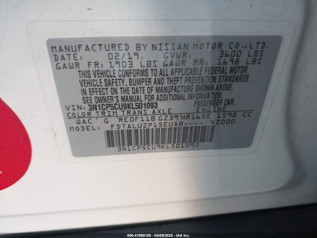 Nissan 2019 2019 3N1CP5CU9KL501093 Image 9