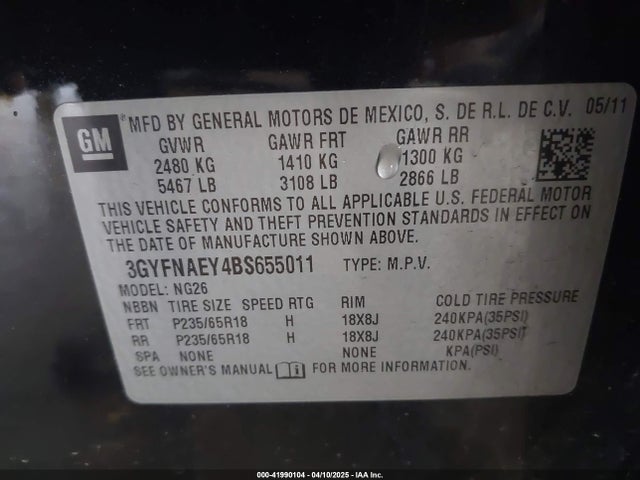 2011 CADILLAC SRX 3GYFNAEY4BS655011 Photo 8