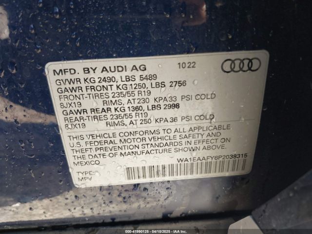 WA1EAAFY6P2038315 Audi Q5 Premium Plus 45 Tfsi S Line Quattro