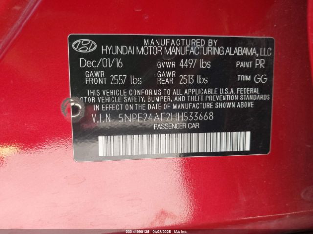 5NPE24AF2HH533668 Hyundai Sonata