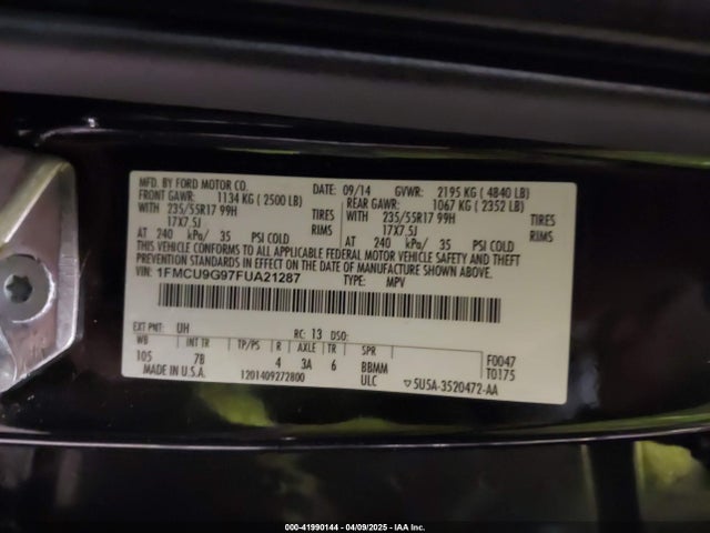 Ford ESCAPE SE 2015 1FMCU9G97FUA21287 Image 9