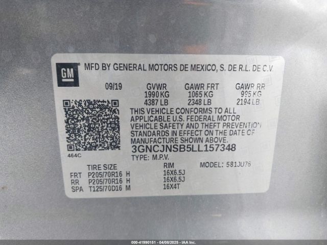 3GNCJNSB5LL157348 Chevrolet Trax Awd Ls