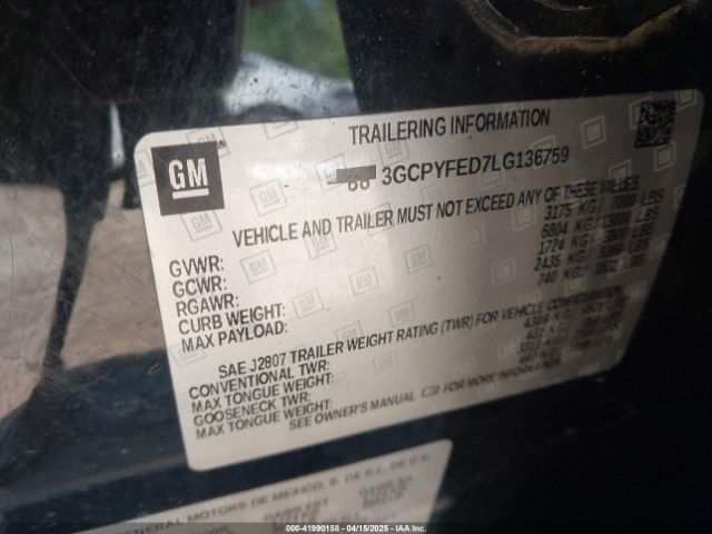3GCPYFED7LG136759 Chevrolet Silverado 1500 4wd  Short Bed Lt Trail Boss