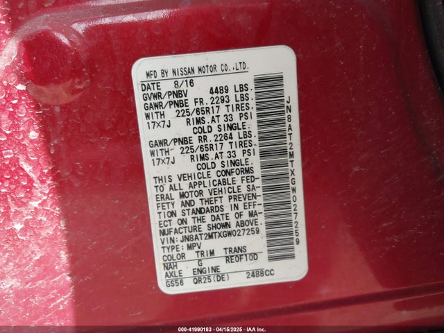 Nissan ROGUE S 2016 JN8AT2MTXGW027259 Image 9