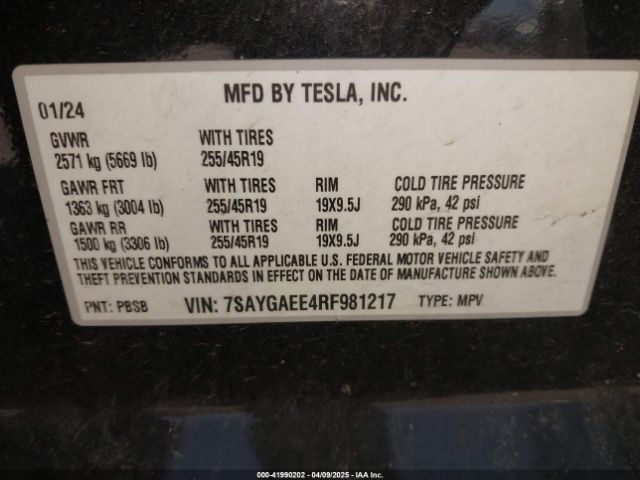 7SAYGAEE4RF981217 Tesla Model Y Long Range Dual Motor All-wheel Drive
