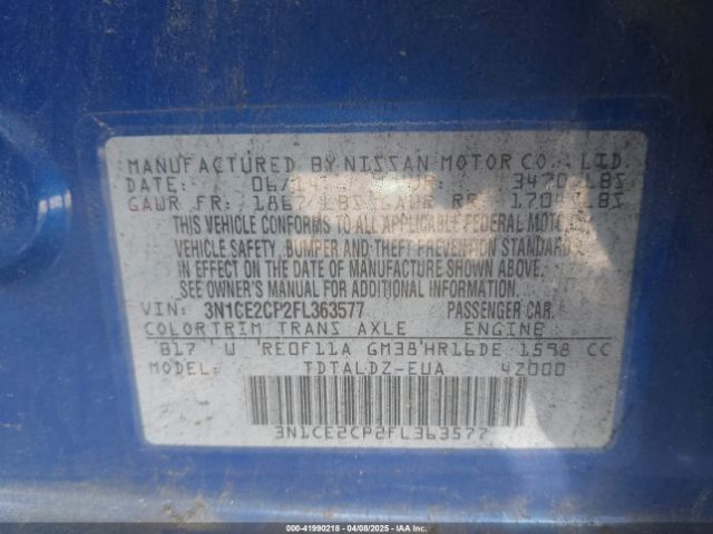 3N1CE2CP2FL363577 Nissan VERSA NOTE