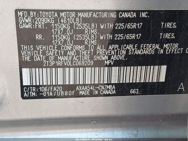 2T3P1RFV0LC069209 Toyota Rav4 Xle