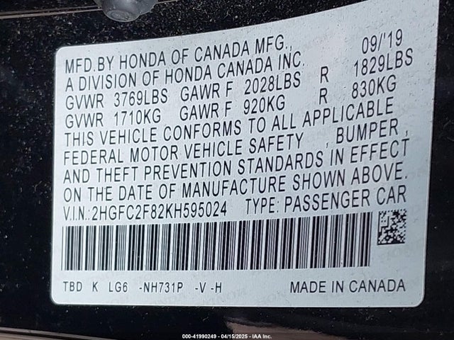 2HGFC2F82KH595024 Honda Civic Sport