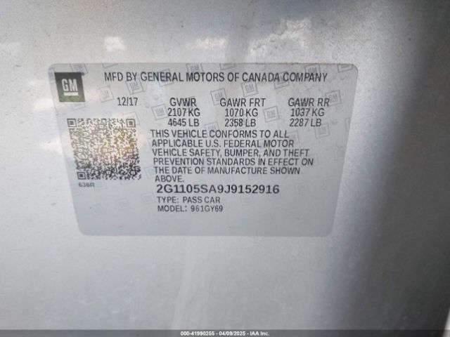 2G1105SA9J9152916 Chevrolet lcv - spark ignited direct injection, dcvcp, variable valve timing, e85 max, e0-e100, alum