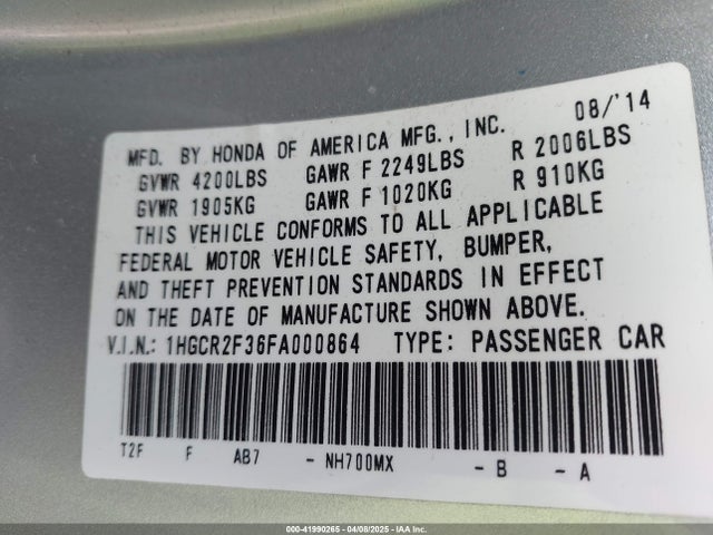 1HGCR2F36FA000864 Honda ACCORD LX