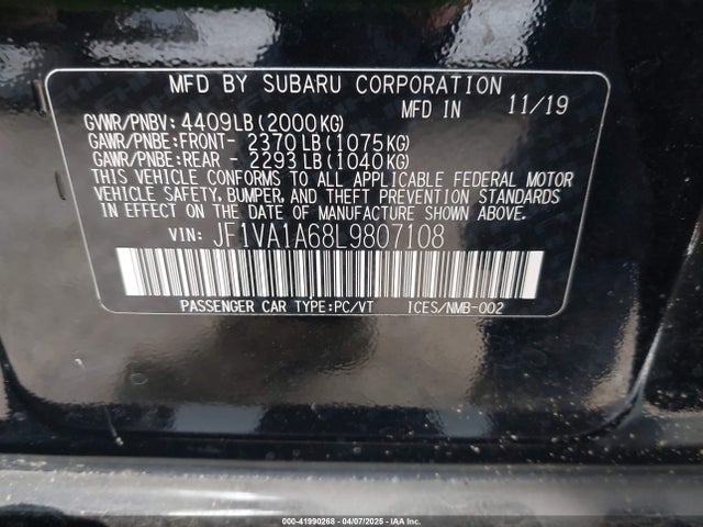 Subaru WRX 2020 JF1VA1A68L9807108 Image 9
