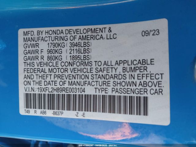 19XFL2H89RE003104 Honda Civic Sport